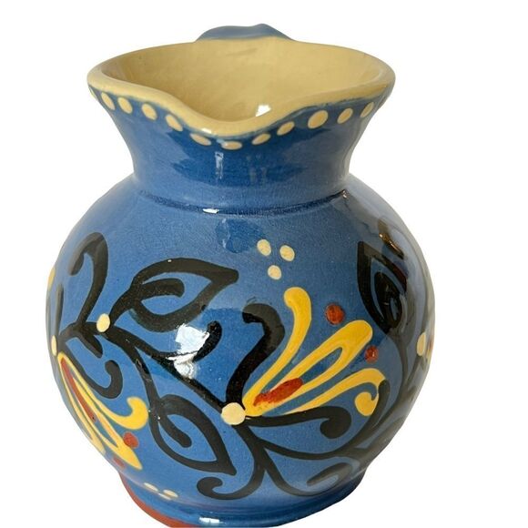 Vintage Ceramic Creamer Blue Handmade Hand Painted - Picture 2 of 9